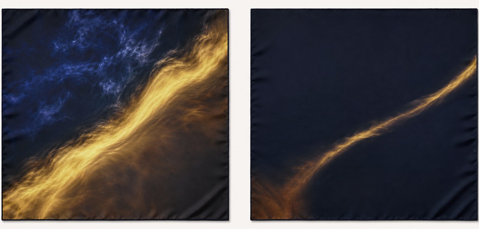 Macro of an original Yoel Tordjman work — deep navy field crossed by a river of gold